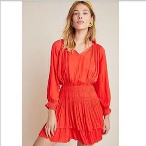 CURRENT AIR Anthropologie Aurelie Pleated Mini Dress Poppy Red, Size Large